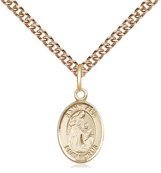 14kt Gold Saint Ann Medal Engraved Catholic Saint Jewelry