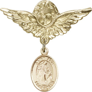 14kt Gold Filled Large Angel w/Wings St. Ann Baby Badge - Engravable