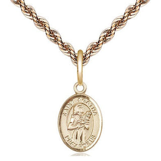 14kt Gold Saint Agatha Medal Engraved Catholic Saint Jewelry