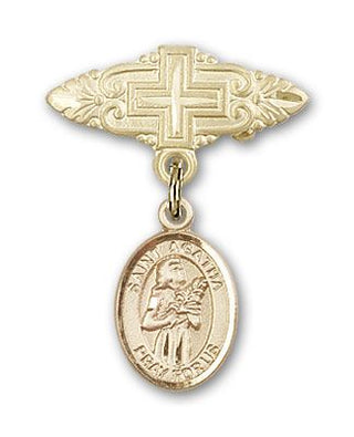 14kt Gold Badge Pin With Cross St. Agatha Baby Badge - Engravable