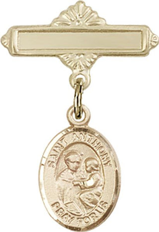 14kt Gold Polished Badge Pin St. Anthony of Padua Baby Badge - Engravable