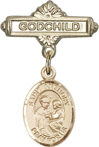 14kt Gold Godchild St. Anthony of Padua Baby Badge - Engravable
