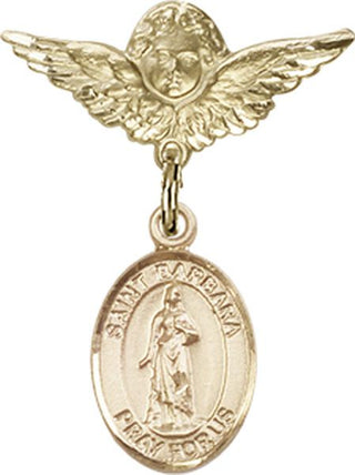 14kt Gold Filled Small Angel w/Wings St. Barbara Baby Badge - Engravable