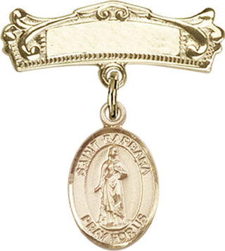 14kt Gold Badge Pin St. Barbara Baby Badge - Engravable