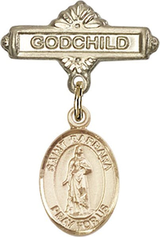 14kt Gold Godchild St. Barbara Baby Badge - Engravable