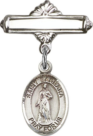 Sterling Silver Polished Badge Pin St. Barbara Baby Badge - Engravable