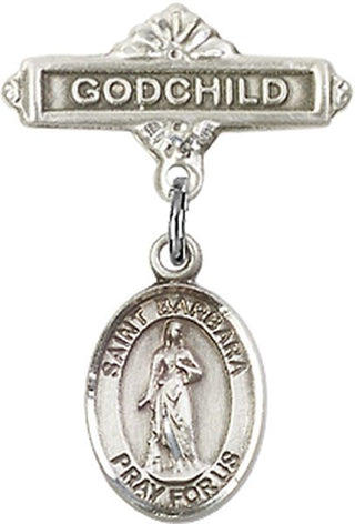 Sterling Silver Godchild St. Barbara Baby Badge - Engravable