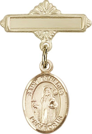 14kt Gold Filled Polished Badge Pin St. Benedict Baby Badge - Engravable