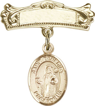 14kt Gold Filled Badge Pin St. Benedict Baby Badge - Engravable