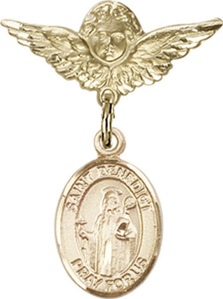 14kt Gold Filled Small Angel w/Wings St. Benedict Baby Badge - Engravable