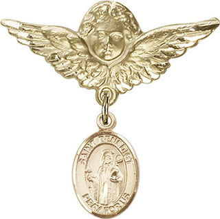 14kt Gold Large Angel w/Wings St. Benedict Baby Badge - Engravable