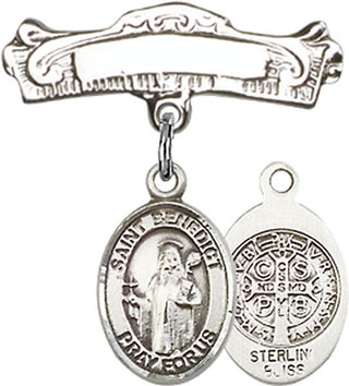 Sterling Silver Badge Pin St. Benedict Baby Badge - Engravable