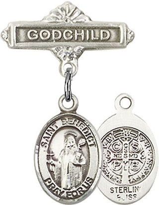 Sterling Silver Godchild St. Benedict Baby Badge - Engravable