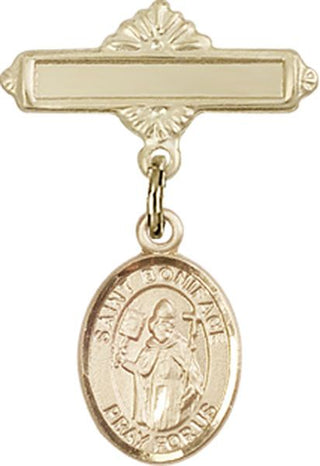 14kt Gold Filled Polished Badge Pin St. Boniface Baby Badge - Engravable