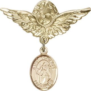 14kt Gold Filled Large Angel w/Wings St. Boniface Baby Badge - Engravable