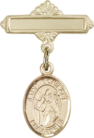14kt Gold Polished Badge Pin St. Boniface Baby Badge - Engravable