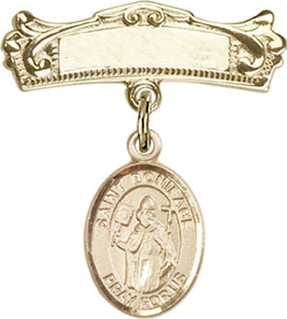 14kt Gold Badge Pin St. Boniface Baby Badge - Engravable
