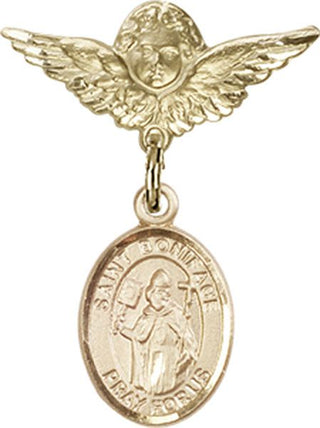 14kt Gold Small Angel w/Wings St. Boniface Baby Badge - Engravable
