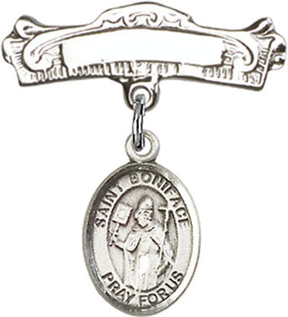 Sterling Silver Badge Pin St. Boniface Baby Badge - Engravable