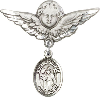 Sterling Silver Large Angel w/Wings St. Boniface Baby Badge - Engravable