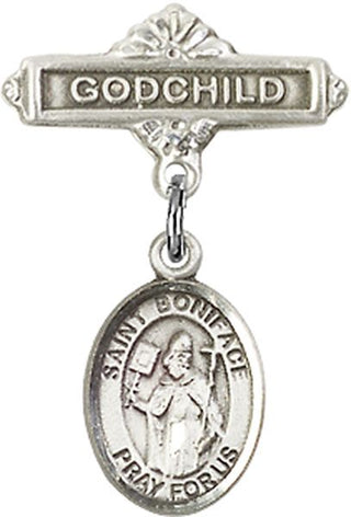 Sterling Silver Godchild St. Boniface Baby Badge - Engravable