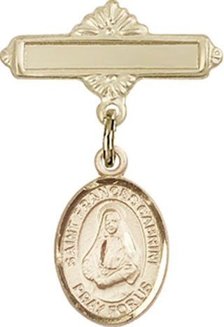14kt Gold Filled Polished Badge Pin St. Frances Cabrini Baby Badge - Engravable