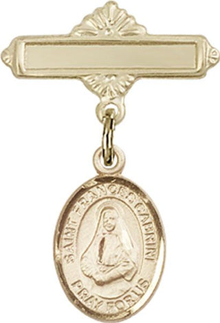14kt Gold Polished Badge Pin St. Frances Cabrini Baby Badge - Engravable