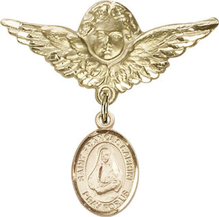 14kt Gold Large Angel w/Wings St. Frances Cabrini Baby Badge - Engravable