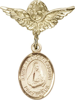 14kt Gold Small Angel w/Wings St. Frances Cabrini Baby Badge - Engravable