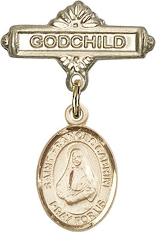 14kt Gold Godchild St. Frances Cabrini Baby Badge - Engravable