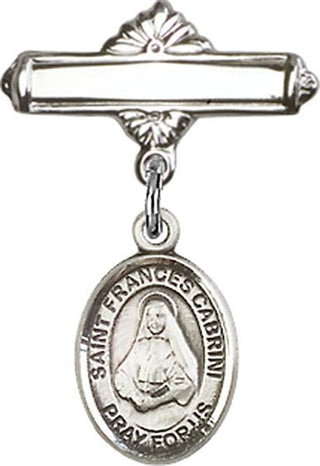 Sterling Silver Polished Badge Pin St. Frances Cabrini Baby Badge - Engravable