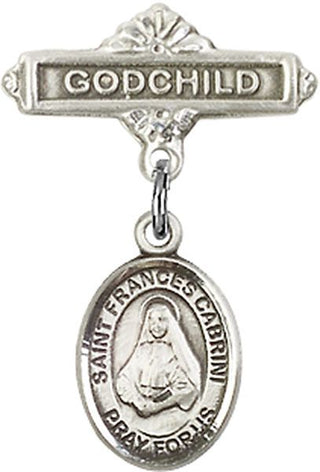 Sterling Silver Godchild St. Frances Cabrini Baby Badge - Engravable
