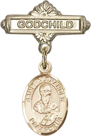14kt Gold Filled Godchild St. Alexander Constantinople Baby Badge - Engravable