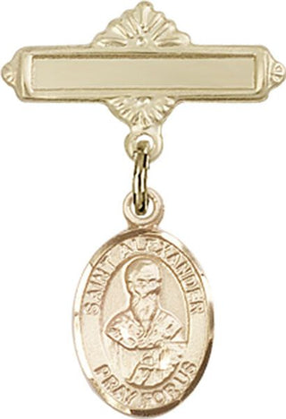 14kt Gold Polished Badge Pin St. Alexander Constantinople Baby Badge - Engravable