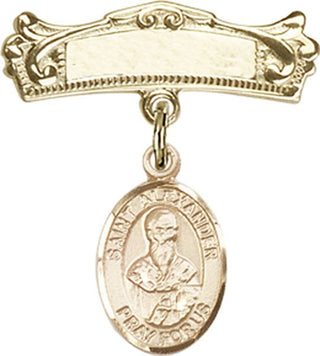 14kt Gold Badge Pin St. Alexander Constantinople Baby Badge - Engravable