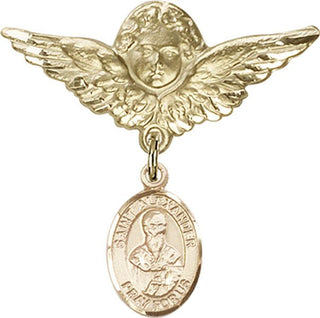 14kt Gold Large Angel w/Wings St. Alexander Constantinople Baby Badge - Engravable