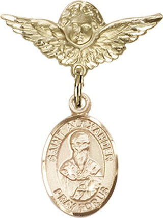 14kt Gold Small Angel w/Wings St. Alexander Constantinople Baby Badge - Engravable