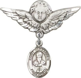 Sterling Silver Large Angel w/Wings St. Alexander Constantinople Baby Badge - Engravable