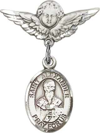 Sterling Silver Small Angel w/Wings St. Alexander Constantinople Baby Badge - Engravable