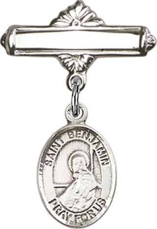 Sterling Silver Polished Badge Pin St. Benjamin Baby Badge - Engravable