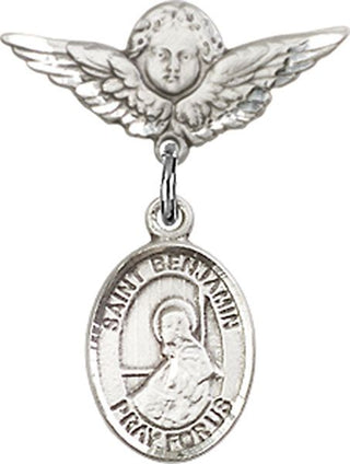 Sterling Silver Small Angel w/Wings St. Benjamin Baby Badge - Engravable