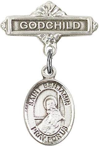Sterling Silver Godchild St. Benjamin Baby Badge - Engravable