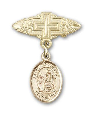 14kt Gold Filled Badge Pin With Cross St. Catherine of Siena Baby Badge - Engravable