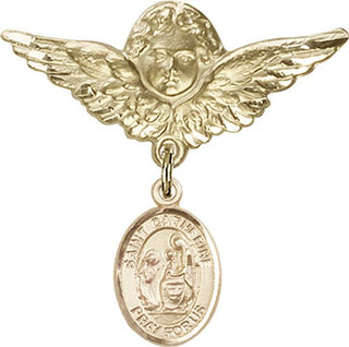 14kt Gold Large Angel w/Wings St. Catherine of Siena Baby Badge - Engravable