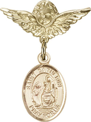 14kt Gold Small Angel w/Wings St. Catherine of Siena Baby Badge - Engravable