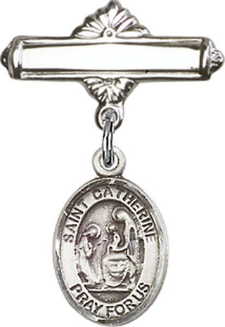 Sterling Silver Polished Badge Pin St. Catherine of Siena Baby Badge - Engravable
