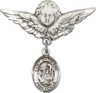 Sterling Silver Large Angel w/Wings St. Catherine of Siena Baby Badge - Engravable