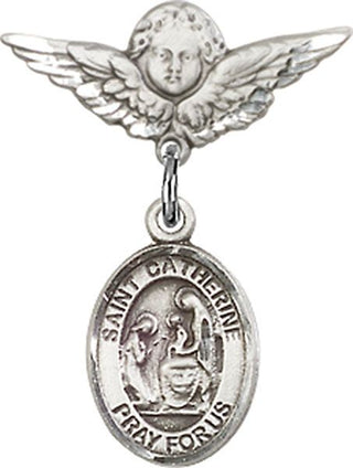 Sterling Silver Small Angel w/Wings St. Catherine of Siena Baby Badge - Engravable