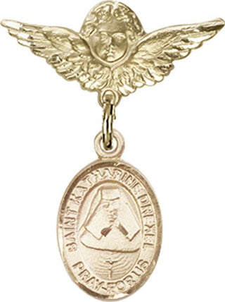 14kt Gold Filled Small Angel w/Wings St. Katharine Drexel Baby Badge - Engravable