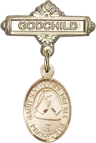 14kt Gold Filled Godchild St. Katharine Drexel Baby Badge - Engravable